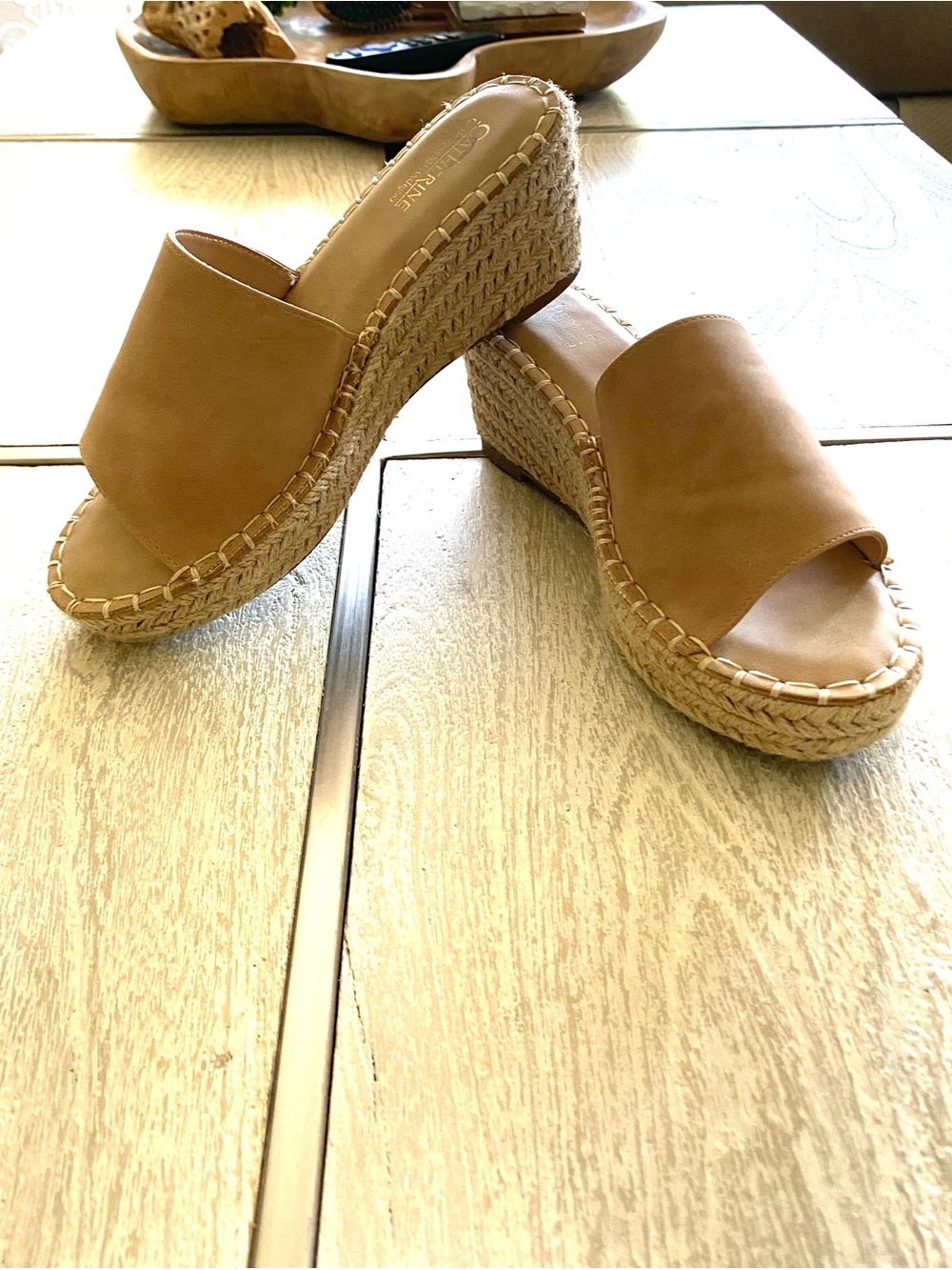 Catherine Malandrino Cognac Woven Espadrille Platform Slides